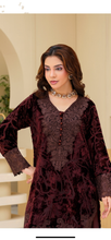 Load image into Gallery viewer, Velvet Embroidered coord with plazzo trouser