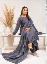 Load image into Gallery viewer, Dhanak embroidered shawl 3 piece suit Grey