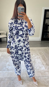 Poly cotton printed 2 piece coord with shirt and trouser.