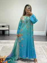 Load image into Gallery viewer, Ombré long fusion suit with Khadi net duppata and trouser. Casual suit. Date night outfit.