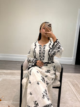 Load image into Gallery viewer, Cotton silk kaftan style 2 piece with embellishments and cotton silk trouser. Eid collection. Party wear.