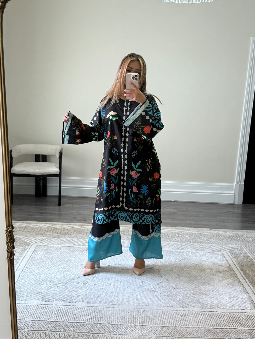 X-LARGE jacquard printed 2 piece suit set with shirt and trouser