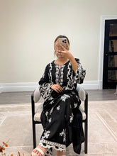 Load image into Gallery viewer, Cotton silk kaftan style 2 piece with embellishments and cotton silk trouser. Eid collection. Party wear.