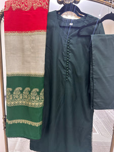 Dhanak 3 piece suit with shawl duppata Green