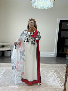 Varzah kaftan style long shirt with khadi net duppata and wide leg trouser