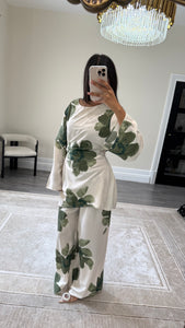 New floral coord set with side tie detailing and wide leg trouser