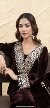 Load image into Gallery viewer, Design 2 Morrored Velvet Embroidered on trend kaftan with trouser and dupatta