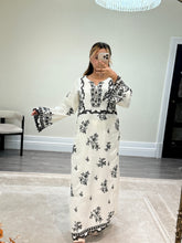 Load image into Gallery viewer, Cotton silk kaftan style 2 piece with embellishments and cotton silk trouser. Eid collection. Party wear.