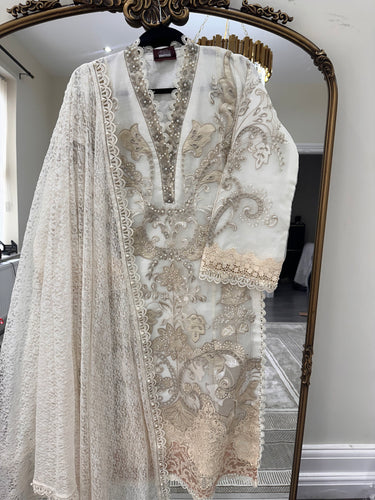 Maria B inspired lawn embroidered 3 piece suit with net duppata