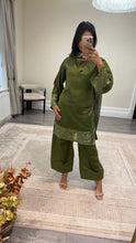 Load image into Gallery viewer, Vanya inspired silk embroidered suit with sequin embroidery and embellishments. Chiffon duppata. Eid and party wear.