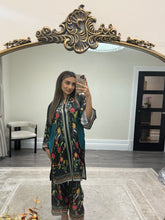 Load image into Gallery viewer, Stylish silk printed 2 piece coord set with printed shirt and trouser. One size fits all.