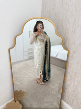 Load image into Gallery viewer, Chiffon suit with embroidery and contrast green duppata