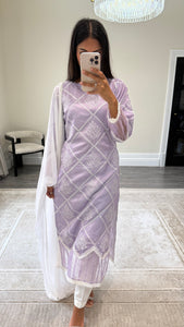 Chikankari 3 piece suit with crinkle duppata