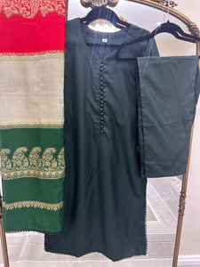 Dhanak 3 piece suit with shawl duppata Green