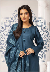 Dhanak embroidered shawl 3 piece suit Blue