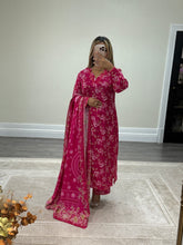 Load image into Gallery viewer, Volume 2 Winter printed lilen suits with lace details and cheddar duppata. Shirt with trouser and duppata winter prints Asian casual suit (immediate dispatch)