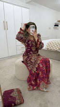 Load image into Gallery viewer, Pink Organza embellished 3 piece suit with wide leg silk trouser Eid collection party wear