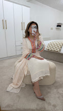 Load image into Gallery viewer, Cotton silk handwork suit in  off white with colourful embroidery and silk duppata