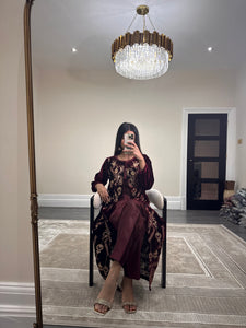 Velvet embroidered gown with silk inner and trouser