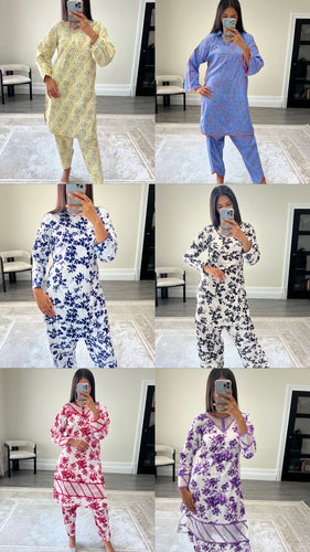 Poly cotton printed 2 piece coord with shirt and trouser.