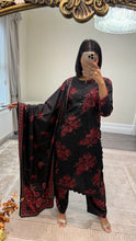 Load image into Gallery viewer, Winter printed dhanak suits with lace details and cheddar duppata. Shirt with trouser and duppata winter prints Asian casual suit (immediate dispatch)