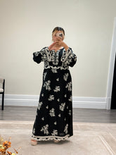 Load image into Gallery viewer, Cotton silk kaftan style 2 piece with embellishments and cotton silk trouser. Eid collection. Party wear.