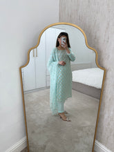 Load image into Gallery viewer, Chiffon embrofidered suit with chiffon heavily embroidered duppata and trouser