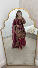 Load image into Gallery viewer, Pink Organza embellished 3 piece suit with wide leg silk trouser Eid collection party wear