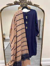 Load image into Gallery viewer, Dhanak 3 piece suit with pashmina shawl duppata Navy