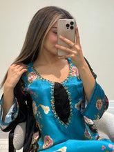 Load image into Gallery viewer, Silk 3 piece suit lulusar inspired with handwork on neckline. Kameez suit.