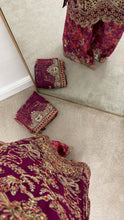 Load image into Gallery viewer, Pink Organza embellished 3 piece suit with wide leg silk trouser Eid collection party wear