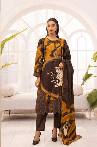 Khaddar 3 piece suit with Khaddar duppata Brown