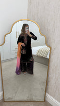 Load image into Gallery viewer, Purple velvet embroidered suit with sequin embroidery and embellishments. Chiffon duppata. Eid and party wear.