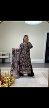 Load image into Gallery viewer, Floral print suit. With organza and wide leg trouser.Pakistani Indian shalwar kameez.