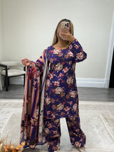 Load image into Gallery viewer, Volume 2 Winter printed lilen suits with lace details and cheddar duppata. Shirt with trouser and duppata winter prints Asian casual suit (immediate dispatch)