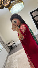 Load image into Gallery viewer, Sparkle red velvet embroidered suit with silk trouser and chiffon duppata