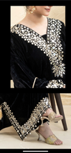 Load image into Gallery viewer, Design 2 Morrored Velvet Embroidered on trend kaftan with trouser and dupatta