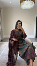 Load image into Gallery viewer, Maria B inspired embroidered lawn suit green and plum