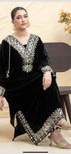 Load image into Gallery viewer, Design 2 Morrored Velvet Embroidered on trend kaftan with trouser and dupatta
