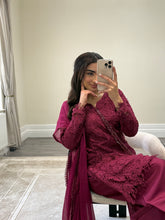 Load image into Gallery viewer, Croatia suit with embellishments and trouser. Chiffon duppata. South Asian party wear suits