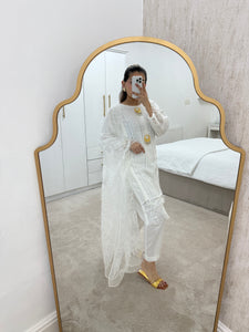 Chikankari white suit with organza duppata