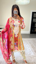 Load image into Gallery viewer, Maria B inspired embroidered lawn suit colourful print with chiffon duppata