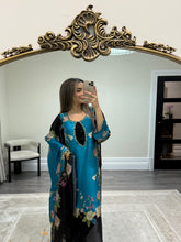 Load image into Gallery viewer, Silk 3 piece suit lulusar inspired with handwork on neckline. Kameez suit.