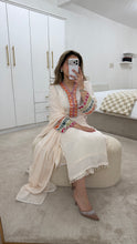 Load image into Gallery viewer, Cotton silk handwork suit in  off white with colourful embroidery and silk duppata