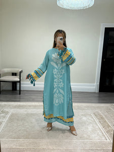 Khadi net 2 piece long shirt Coord sets