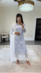 Chikankari 3 piece suit with crinkle duppata