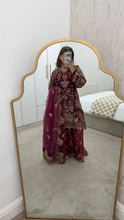Load image into Gallery viewer, Pink Organza embellished 3 piece suit with wide leg silk trouser Eid collection party wear