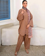 Load image into Gallery viewer, Beige schiffli suit with chikankari embroidery and duppata.i