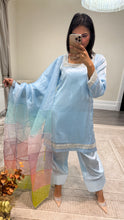 Load image into Gallery viewer, silk diamonte 3 piece suit with organza duppata