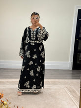 Load image into Gallery viewer, Cotton silk kaftan style 2 piece with embellishments and cotton silk trouser. Eid collection. Party wear.